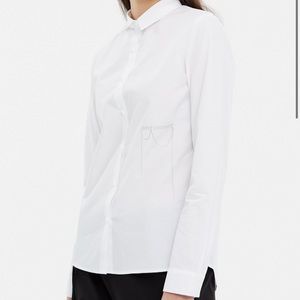 White Long-Sleeve Button-Down Shirt with Subtle Chest Accent